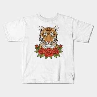 Siberian Tiger with roses Kids T-Shirt